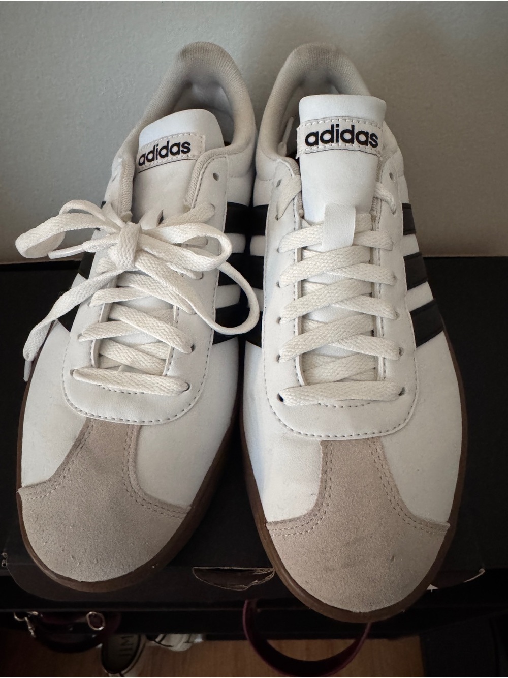 adidas White & Black Low-Top Sneakers with Tan Accents